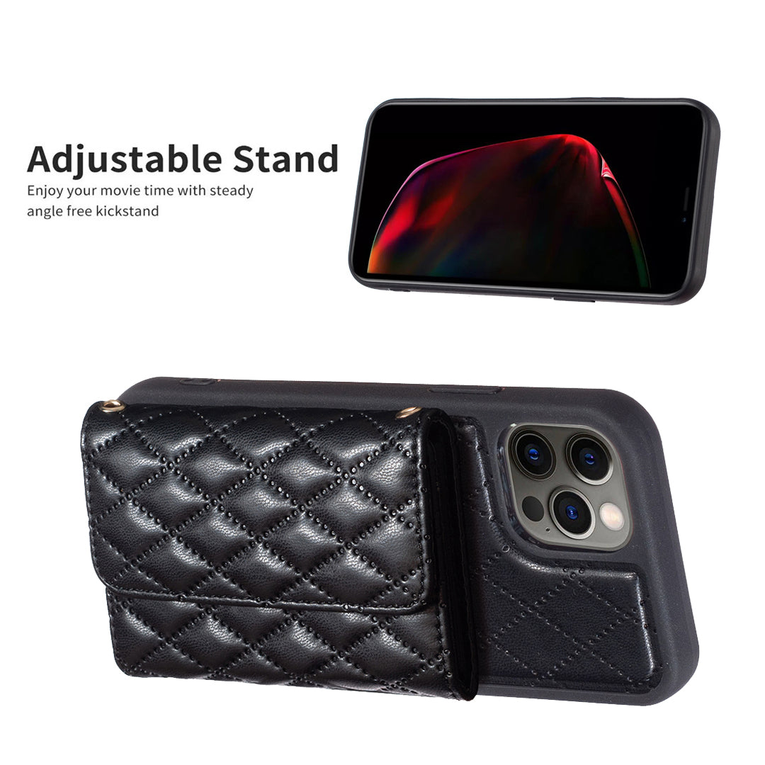 BF23-Style For iPhone 12 / 12 Pro Card Slots Phone Cover PU Leather Coated TPU Kickstand Case