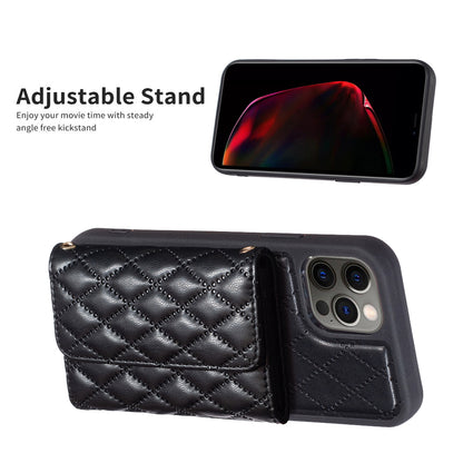 BF23-Style For iPhone 12 / 12 Pro Card Slots Phone Cover PU Leather Coated TPU Kickstand Case