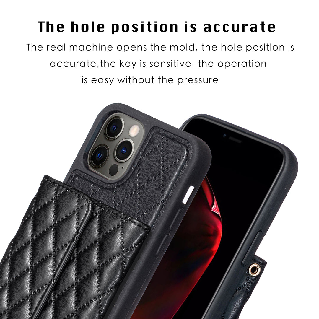 BF23-Style For iPhone 12 / 12 Pro Card Slots Phone Cover PU Leather Coated TPU Kickstand Case
