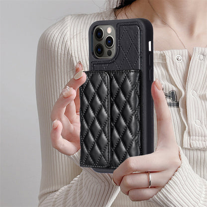 BF23-Style For iPhone 12 / 12 Pro Card Slots Phone Cover PU Leather Coated TPU Kickstand Case