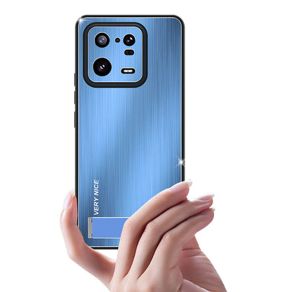 For Xiaomi 13 Pro 5G Brushed Phone Case with Kickstand Aluminium Alloy Back TPU Frame Cover