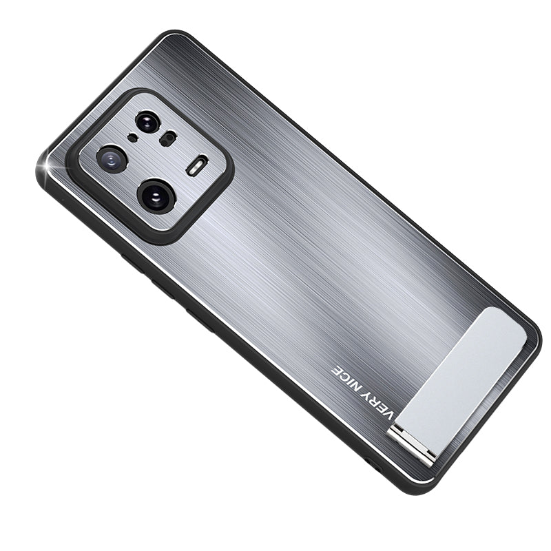 For Xiaomi 13 Pro 5G Brushed Phone Case with Kickstand Aluminium Alloy Back TPU Frame Cover
