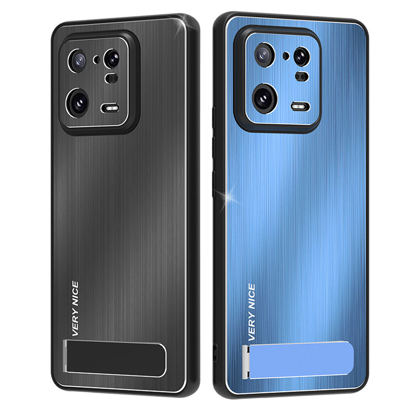 For Xiaomi 13 Pro 5G Brushed Phone Case with Kickstand Aluminium Alloy Back TPU Frame Cover