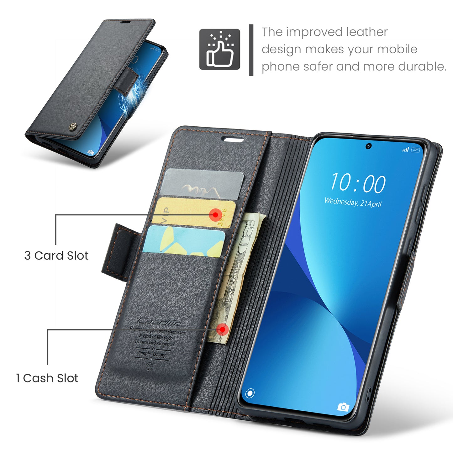 CASEME 023 Series For Xiaomi 12 5G / 12X 5G / 12S 5G PU Leather Cover RFID Blocking Wallet Phone Case