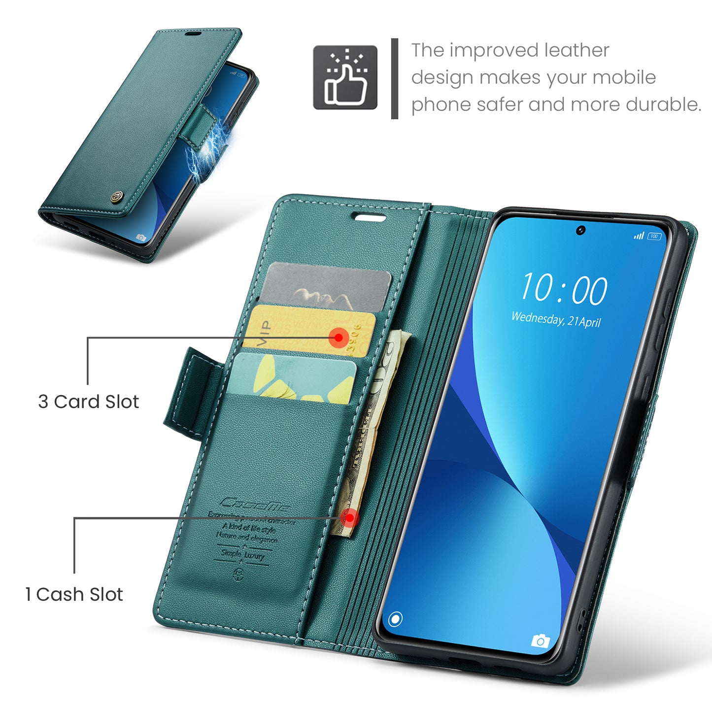 CASEME 023 Series For Xiaomi 12 5G / 12X 5G / 12S 5G PU Leather Cover RFID Blocking Wallet Phone Case