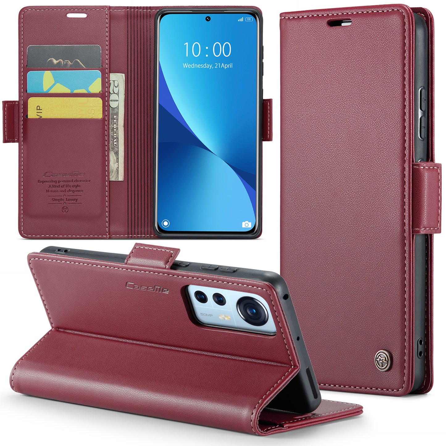 CASEME 023 Series For Xiaomi 12 5G / 12X 5G / 12S 5G PU Leather Cover RFID Blocking Wallet Phone Case