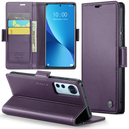 CASEME 023 Series For Xiaomi 12 5G / 12X 5G / 12S 5G PU Leather Cover RFID Blocking Wallet Phone Case