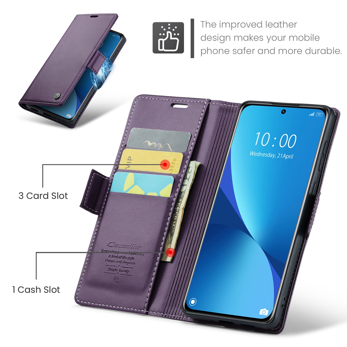 CASEME 023 Series For Xiaomi 12 5G / 12X 5G / 12S 5G PU Leather Cover RFID Blocking Wallet Phone Case