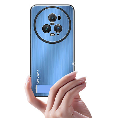 For Honor Magic5 Pro Kickstand Phone Case TPU + Aluminium Alloy Brushed Back Cover