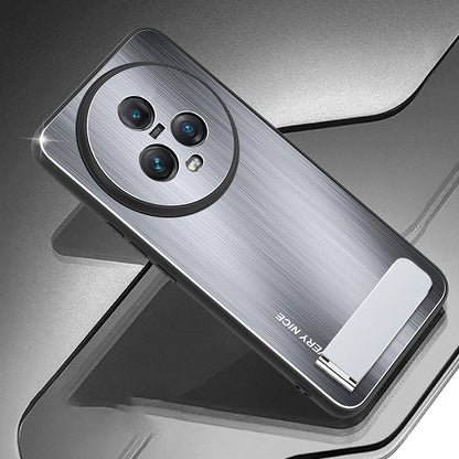 For Honor Magic5 Brushed Kickstand Phone Case Aluminium Alloy Back TPU Frame Impact-Resistant Cover