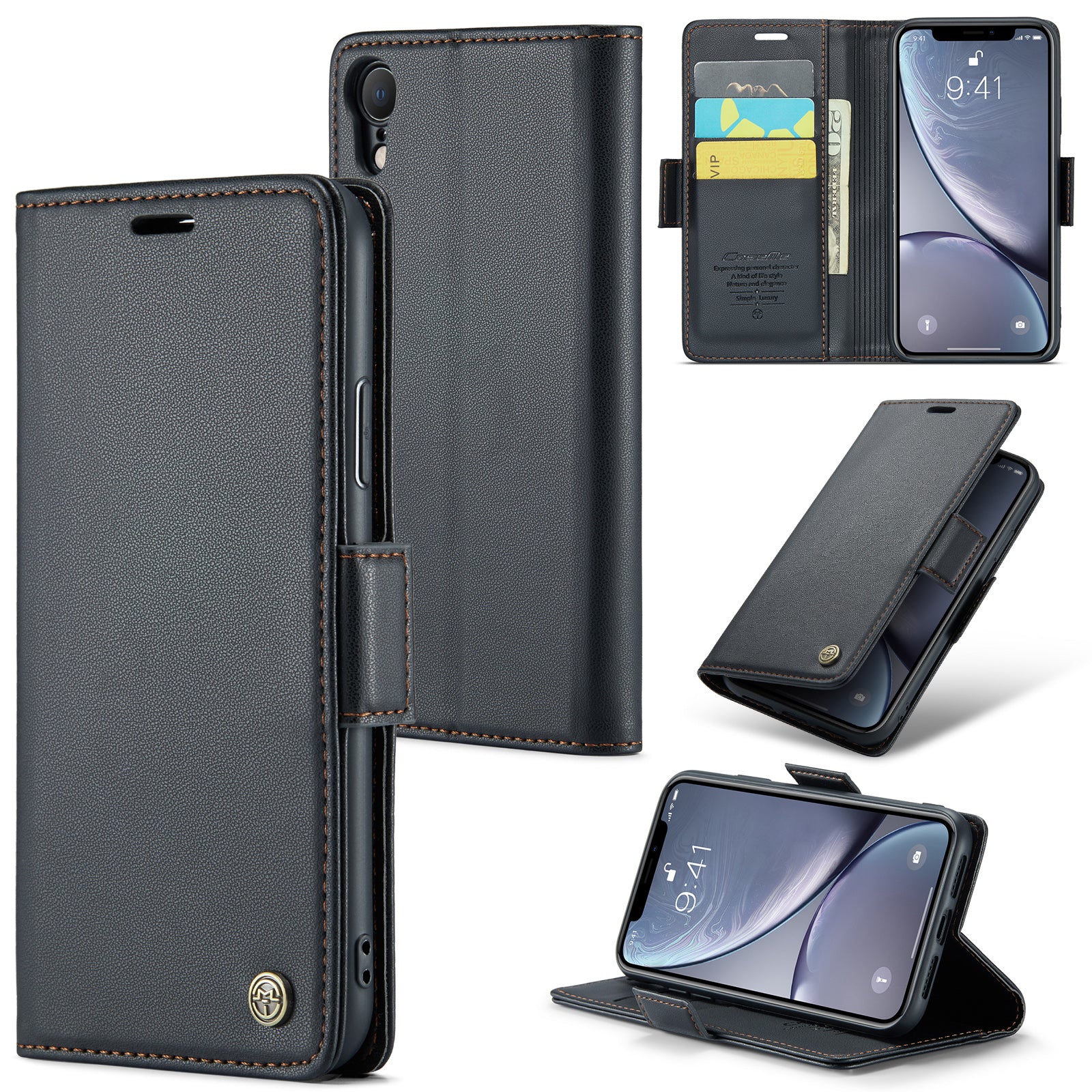 CASEME 023 Series For iPhone XR 6.1 inch Litchi Texture Leather Wallet Flip Stand Case RFID Blocking Phone Cover