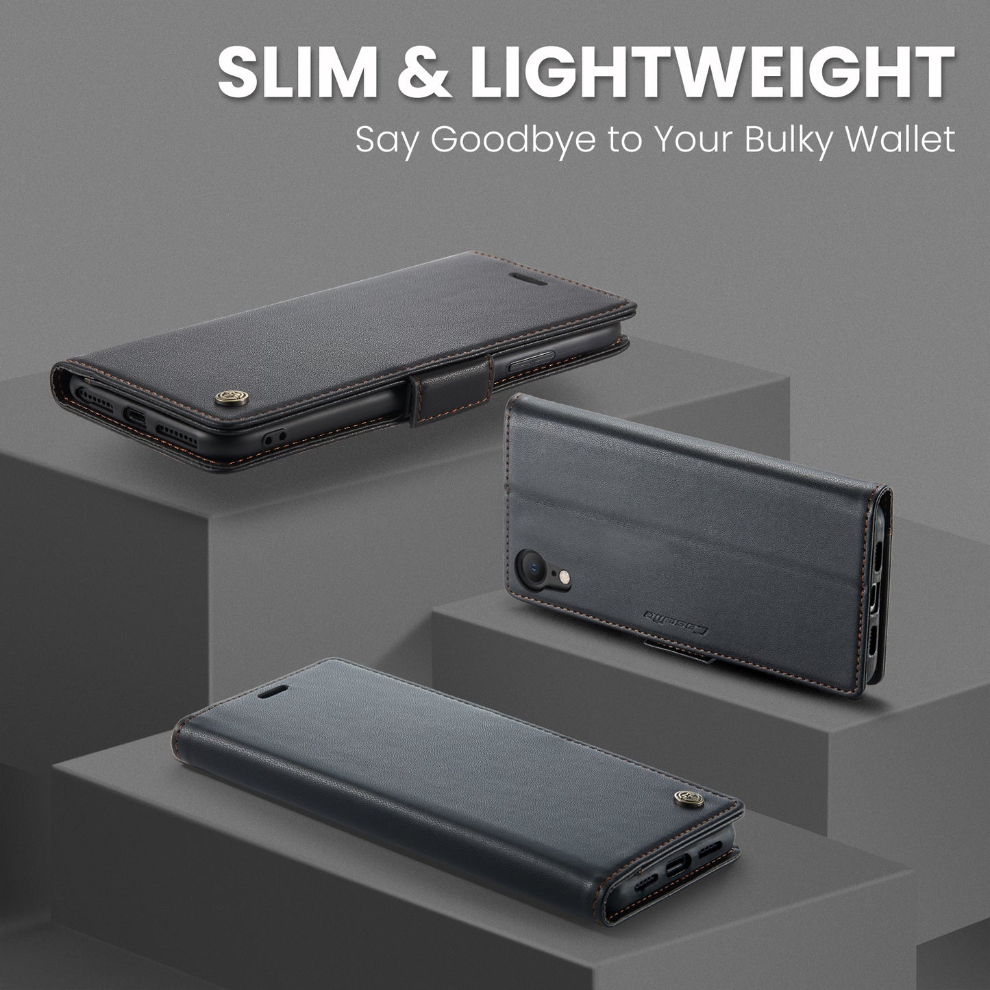 CASEME 023 Series For iPhone XR 6.1 inch Litchi Texture Leather Wallet Flip Stand Case RFID Blocking Phone Cover