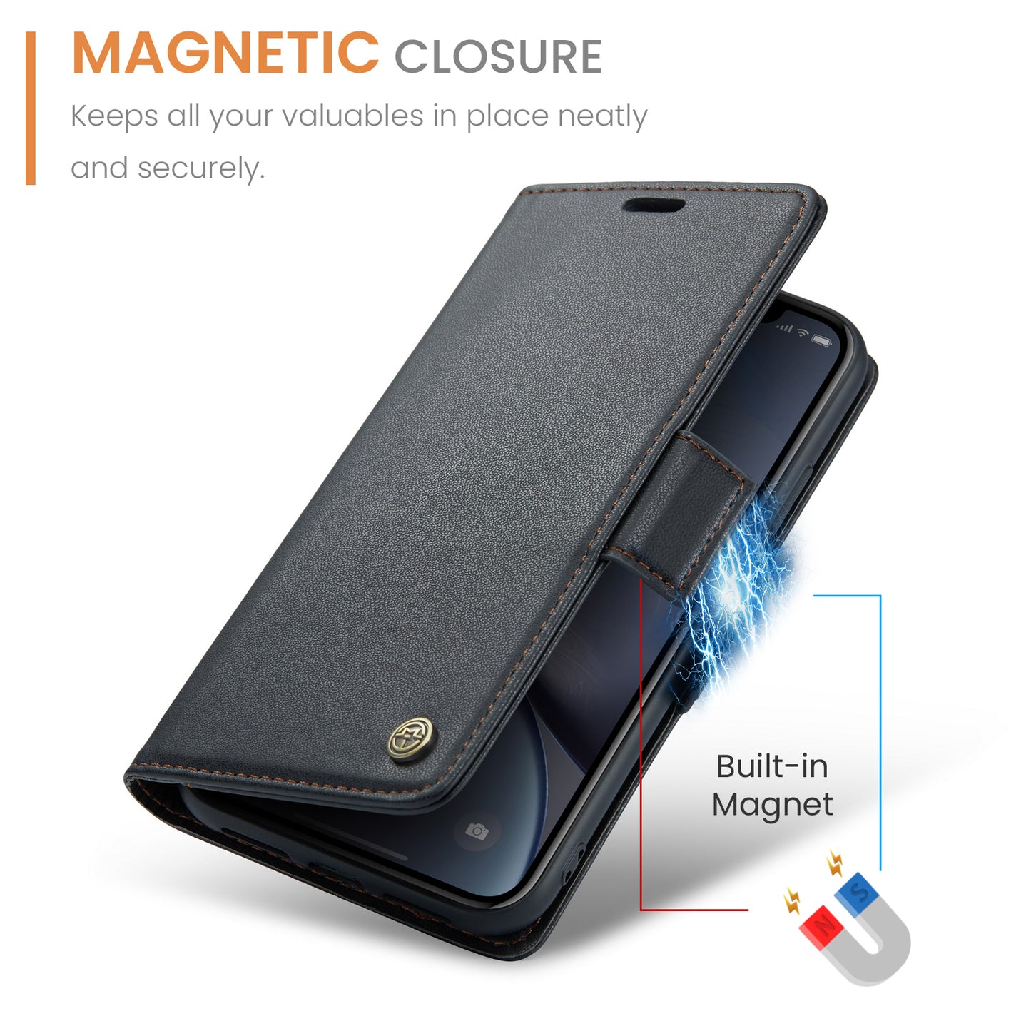 CASEME 023 Series For iPhone XR 6.1 inch Litchi Texture Leather Wallet Flip Stand Case RFID Blocking Phone Cover
