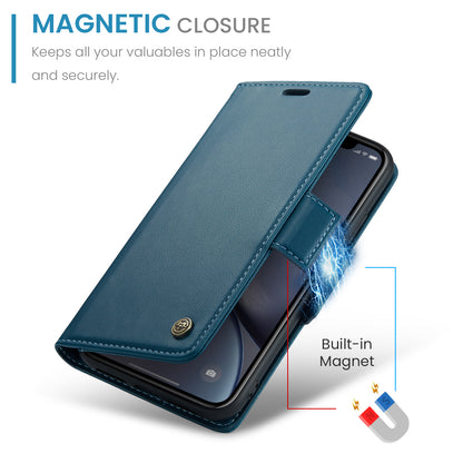 CASEME 023 Series For iPhone XR 6.1 inch Litchi Texture Leather Wallet Flip Stand Case RFID Blocking Phone Cover
