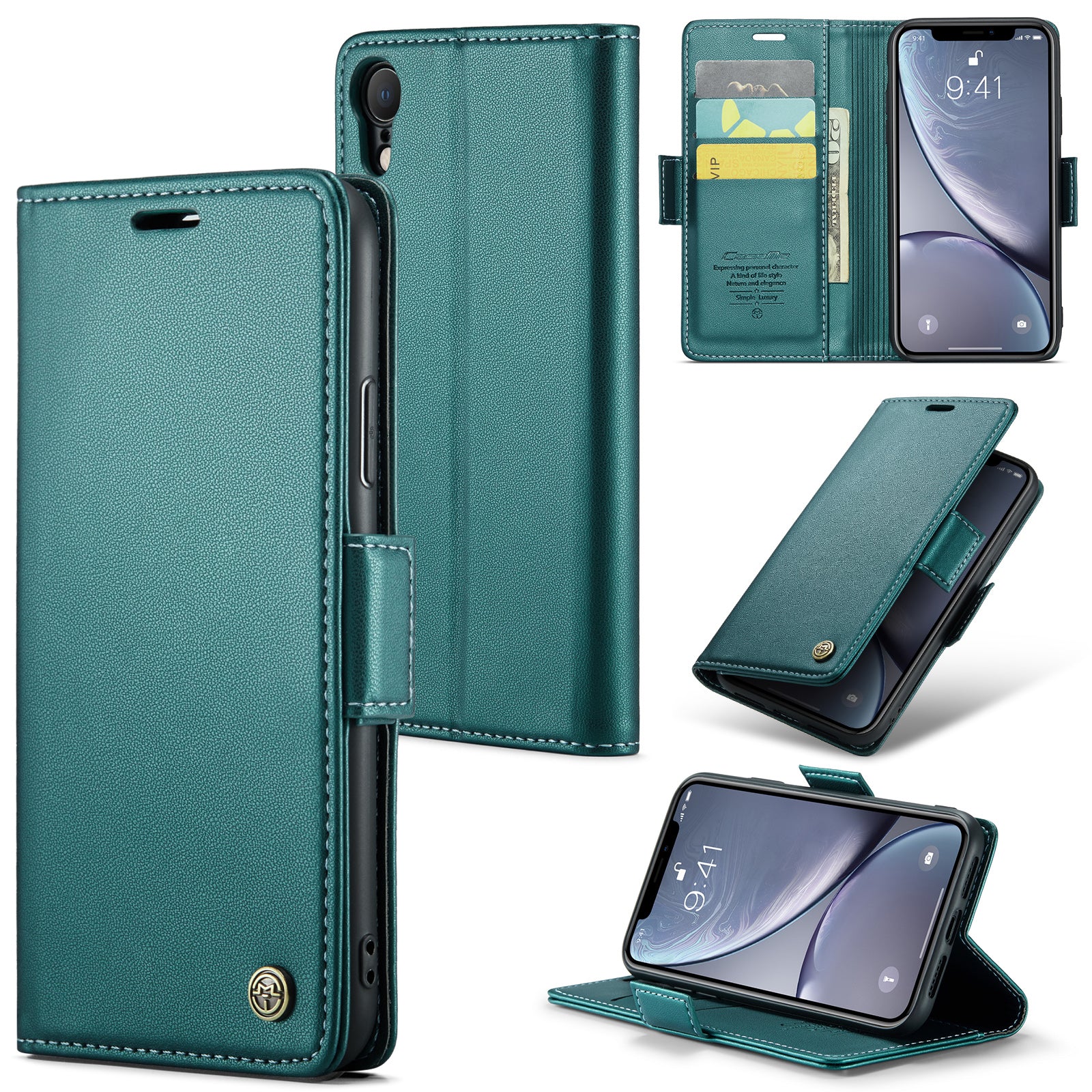 CASEME 023 Series For iPhone XR 6.1 inch Litchi Texture Leather Wallet Flip Stand Case RFID Blocking Phone Cover