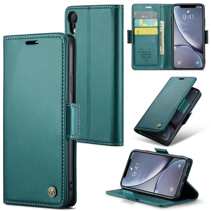 CASEME 023 Series For iPhone XR 6.1 inch Litchi Texture Leather Wallet Flip Stand Case RFID Blocking Phone Cover