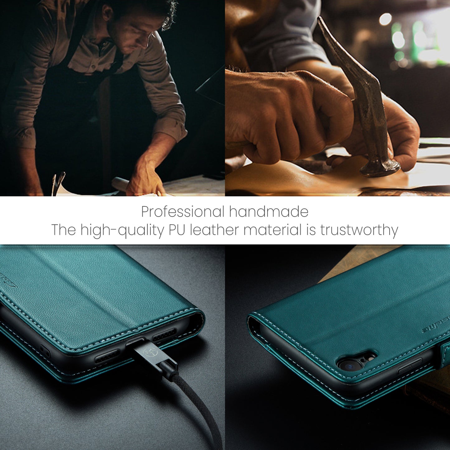 CASEME 023 Series For iPhone XR 6.1 inch Litchi Texture Leather Wallet Flip Stand Case RFID Blocking Phone Cover