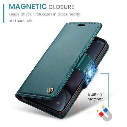 CASEME 023 Series For iPhone XR 6.1 inch Litchi Texture Leather Wallet Flip Stand Case RFID Blocking Phone Cover
