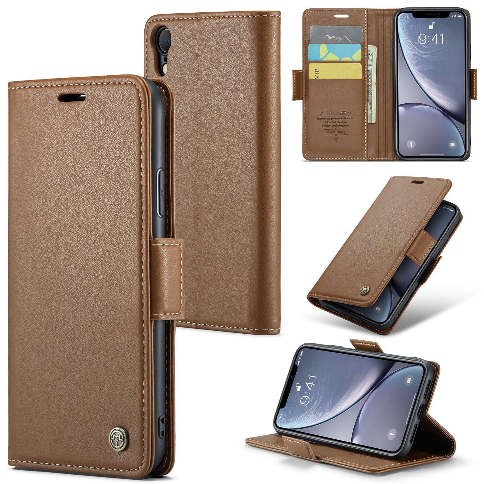 CASEME 023 Series For iPhone XR 6.1 inch Litchi Texture Leather Wallet Flip Stand Case RFID Blocking Phone Cover