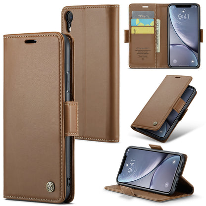 CASEME 023 Series For iPhone XR 6.1 inch Litchi Texture Leather Wallet Flip Stand Case RFID Blocking Phone Cover