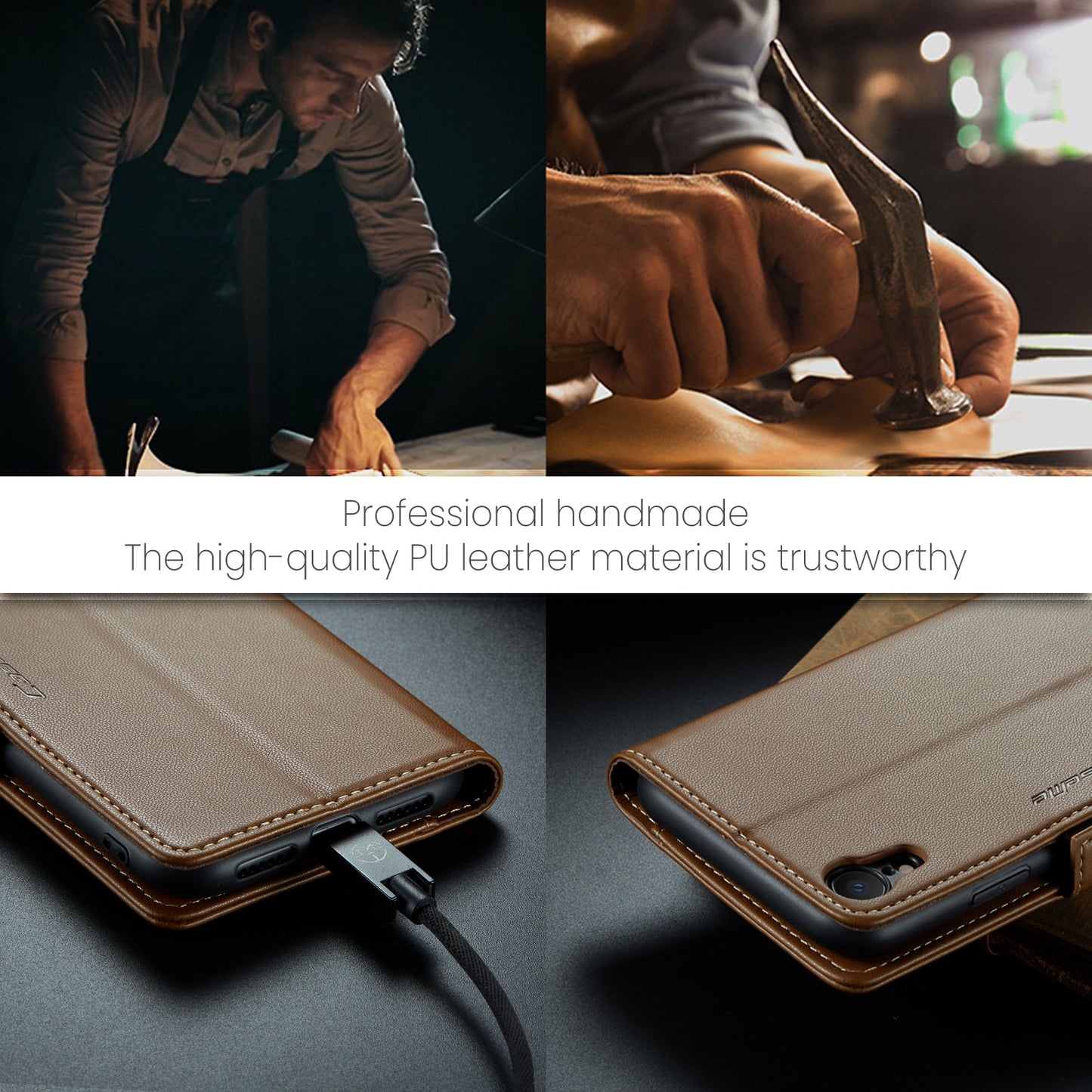 CASEME 023 Series For iPhone XR 6.1 inch Litchi Texture Leather Wallet Flip Stand Case RFID Blocking Phone Cover