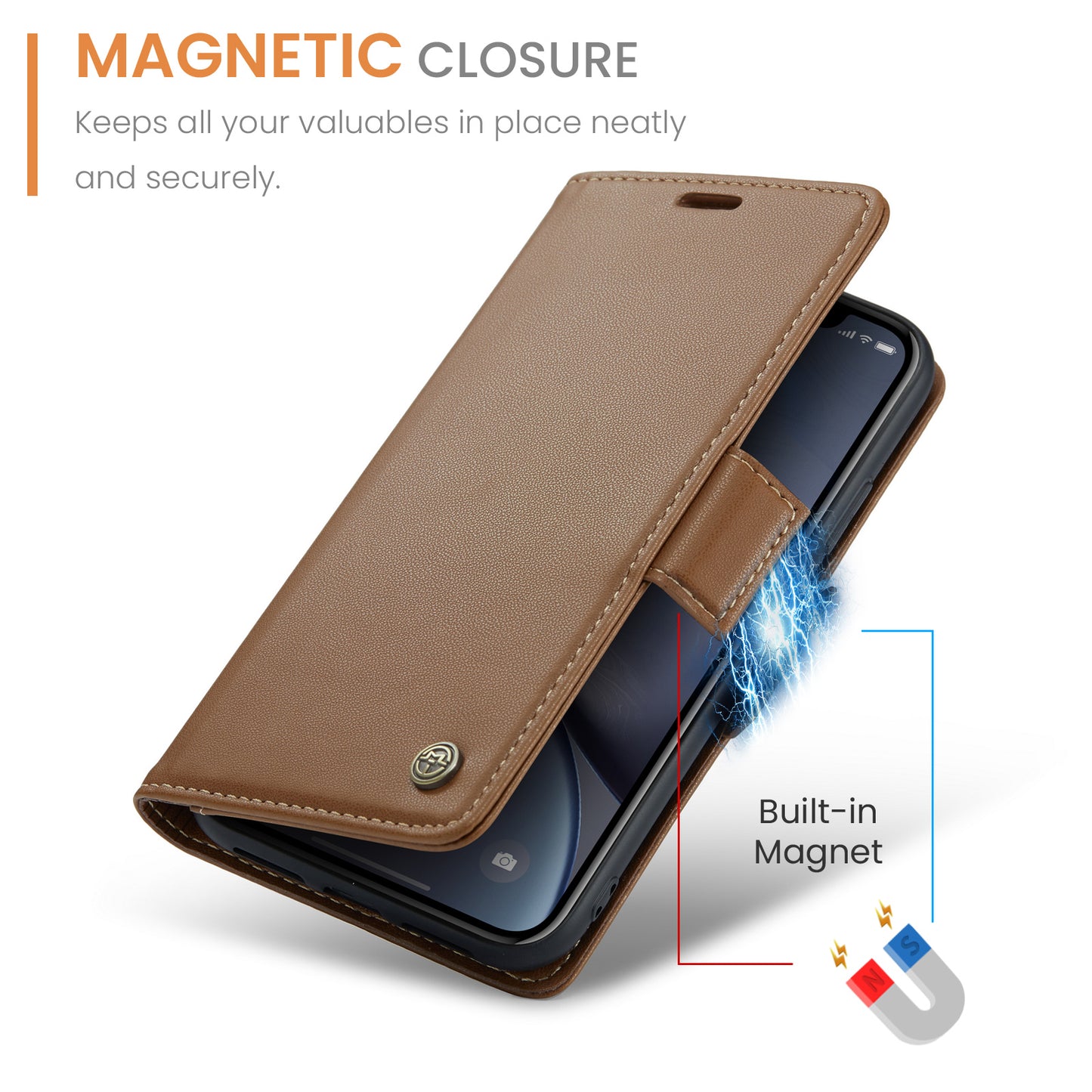 CASEME 023 Series For iPhone XR 6.1 inch Litchi Texture Leather Wallet Flip Stand Case RFID Blocking Phone Cover