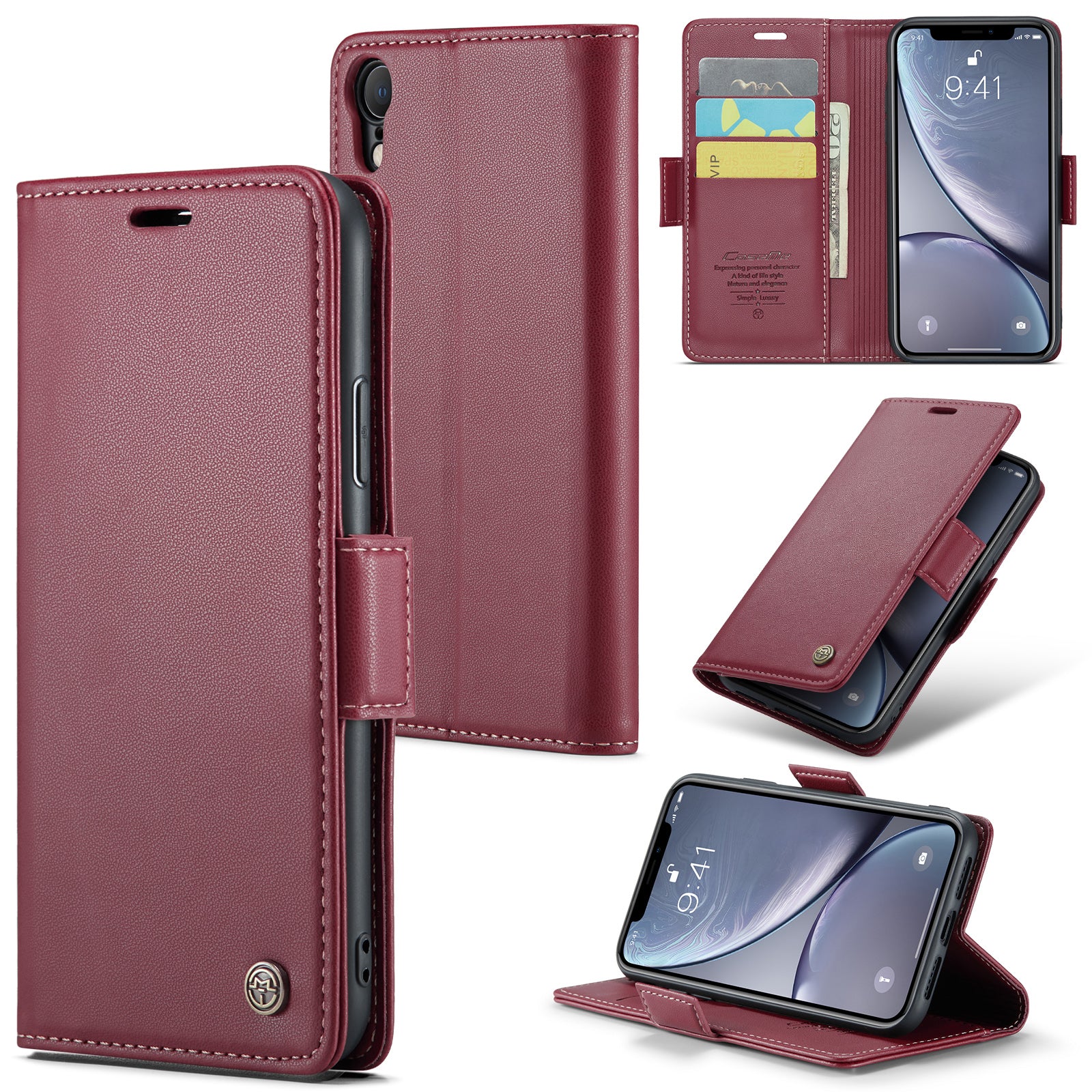 CASEME 023 Series For iPhone XR 6.1 inch Litchi Texture Leather Wallet Flip Stand Case RFID Blocking Phone Cover