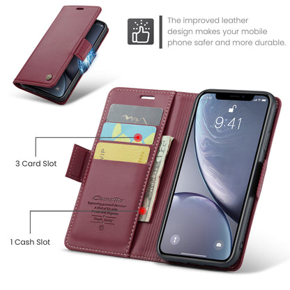 CASEME 023 Series For iPhone XR 6.1 inch Litchi Texture Leather Wallet Flip Stand Case RFID Blocking Phone Cover
