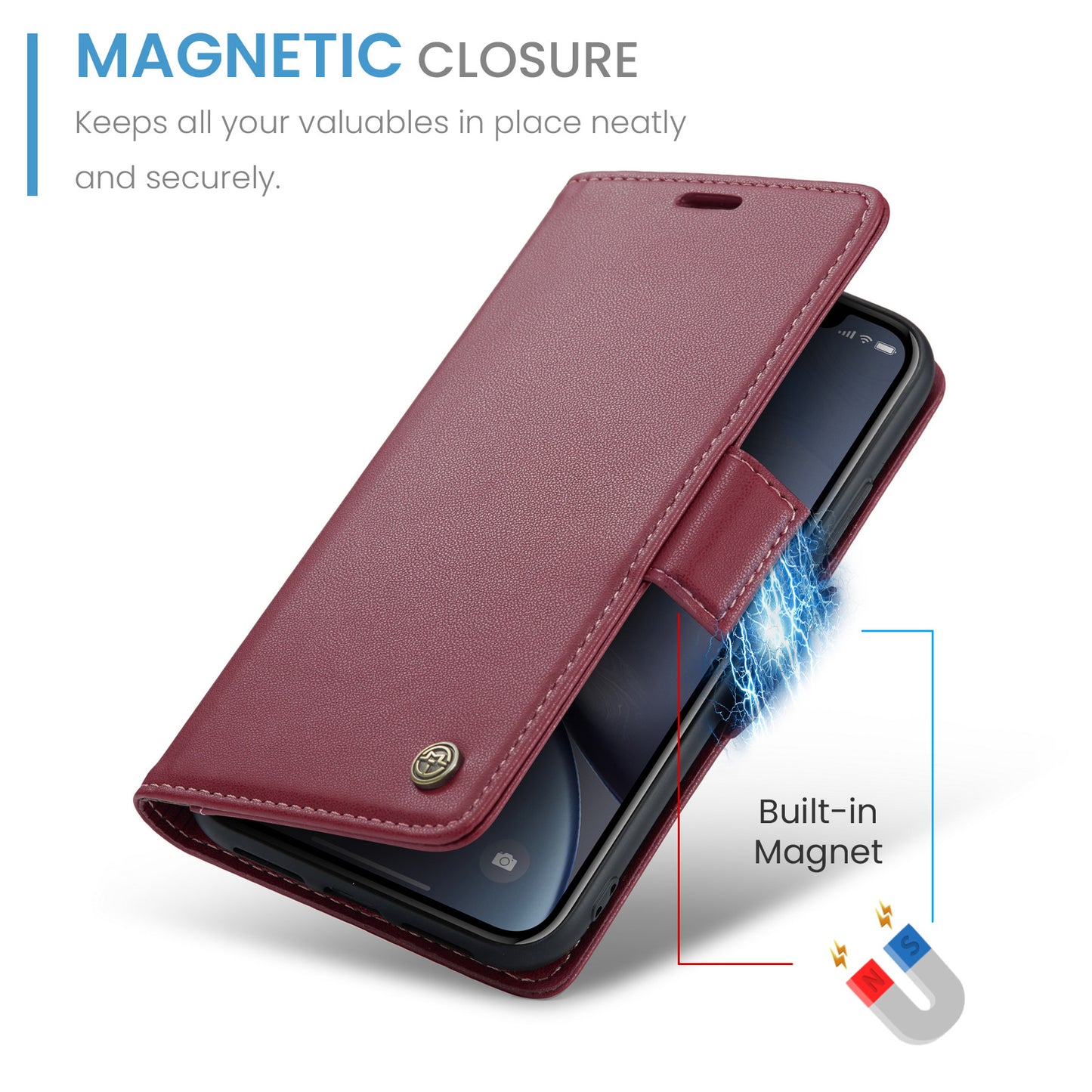 CASEME 023 Series For iPhone XR 6.1 inch Litchi Texture Leather Wallet Flip Stand Case RFID Blocking Phone Cover