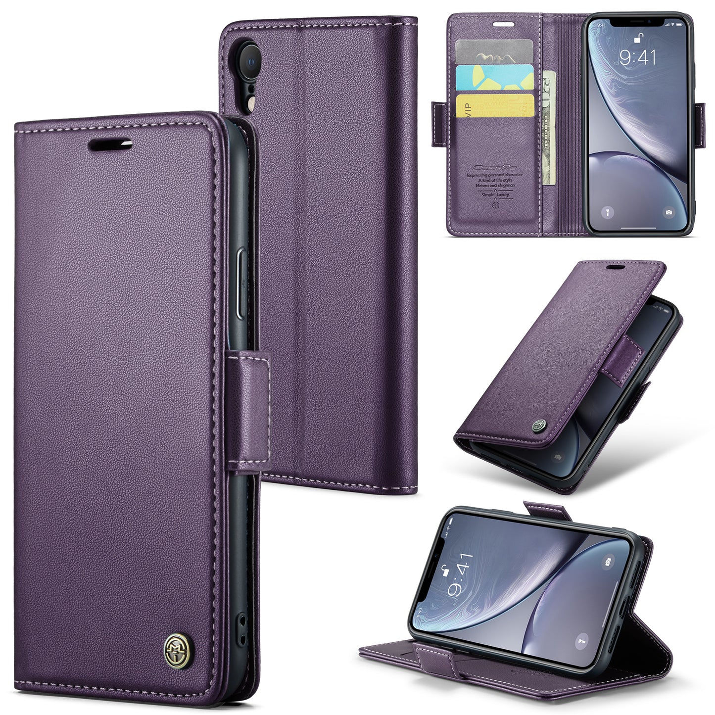 CASEME 023 Series For iPhone XR 6.1 inch Litchi Texture Leather Wallet Flip Stand Case RFID Blocking Phone Cover