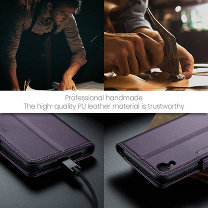 CASEME 023 Series For iPhone XR 6.1 inch Litchi Texture Leather Wallet Flip Stand Case RFID Blocking Phone Cover