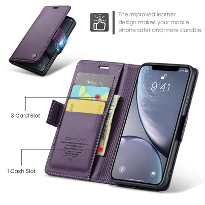 CASEME 023 Series For iPhone XR 6.1 inch Litchi Texture Leather Wallet Flip Stand Case RFID Blocking Phone Cover