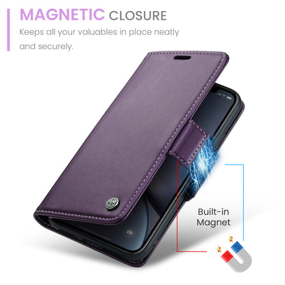 CASEME 023 Series For iPhone XR 6.1 inch Litchi Texture Leather Wallet Flip Stand Case RFID Blocking Phone Cover