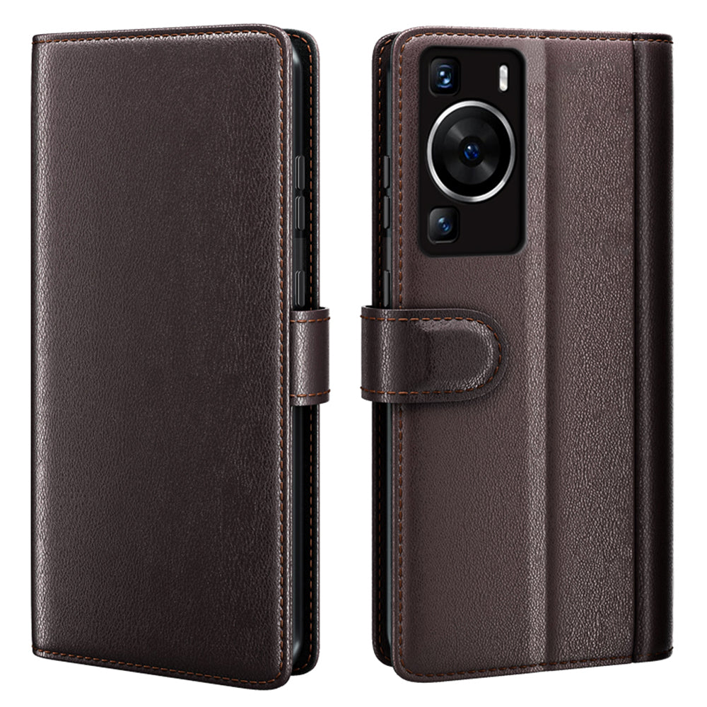For Huawei P60 Magnetic Flip Phone Case Genuine Split Leather Wallet Stand Cover
