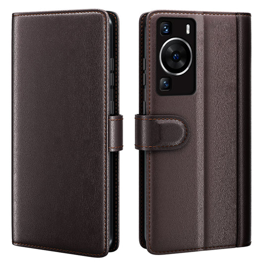 For Huawei P60 Magnetic Flip Phone Case Genuine Split Leather Wallet Stand Cover