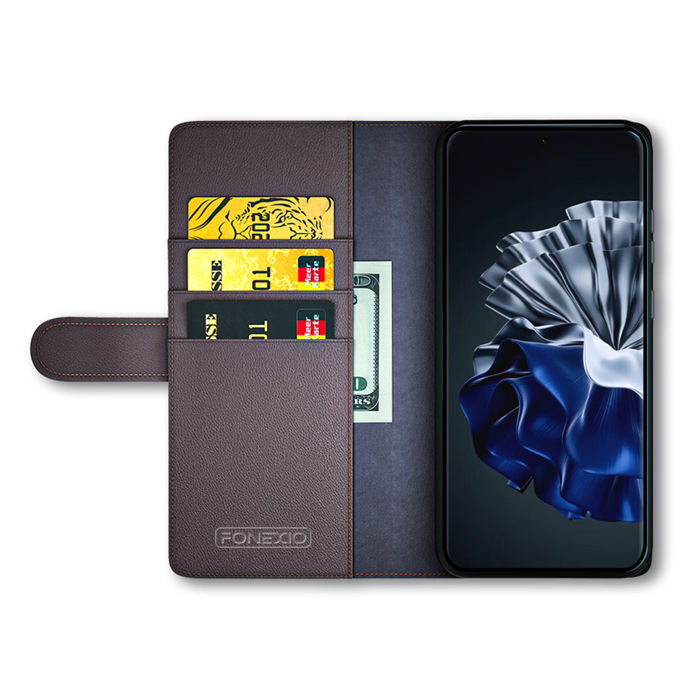 For Huawei P60 Magnetic Flip Phone Case Genuine Split Leather Wallet Stand Cover