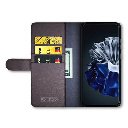 For Huawei P60 Magnetic Flip Phone Case Genuine Split Leather Wallet Stand Cover