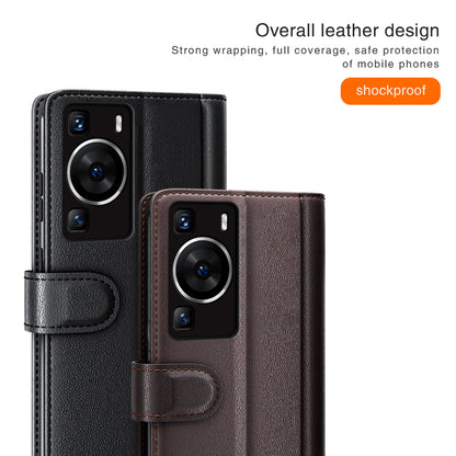 For Huawei P60 Magnetic Flip Phone Case Genuine Split Leather Wallet Stand Cover
