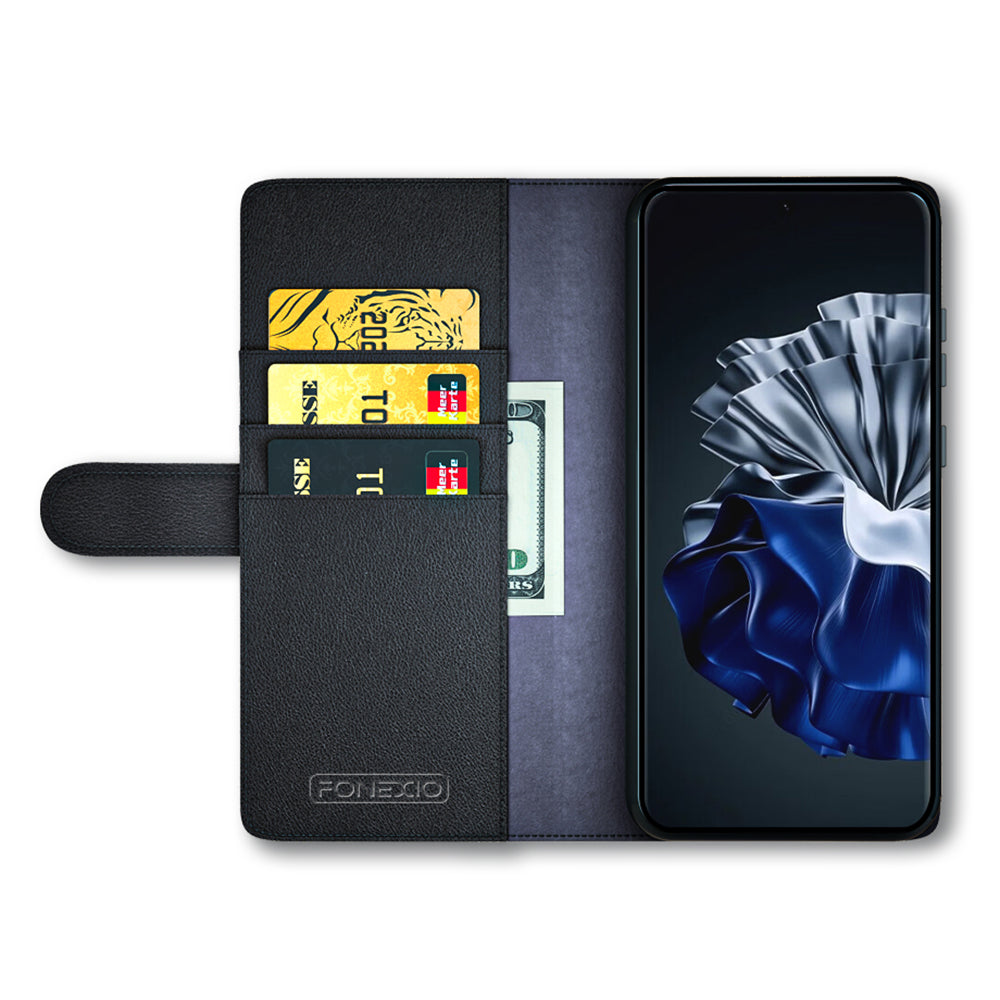 For Huawei P60 Magnetic Flip Phone Case Genuine Split Leather Wallet Stand Cover