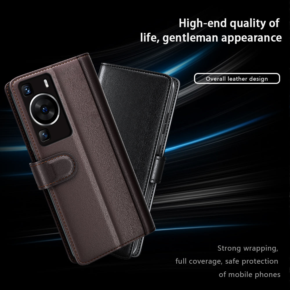 For Huawei P60 Magnetic Flip Phone Case Genuine Split Leather Wallet Stand Cover
