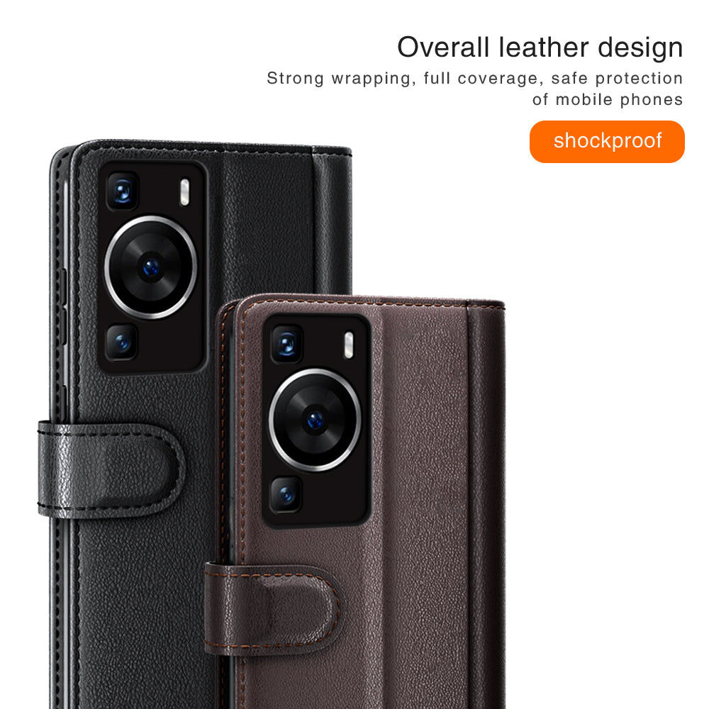 For Huawei P60 Magnetic Flip Phone Case Genuine Split Leather Wallet Stand Cover
