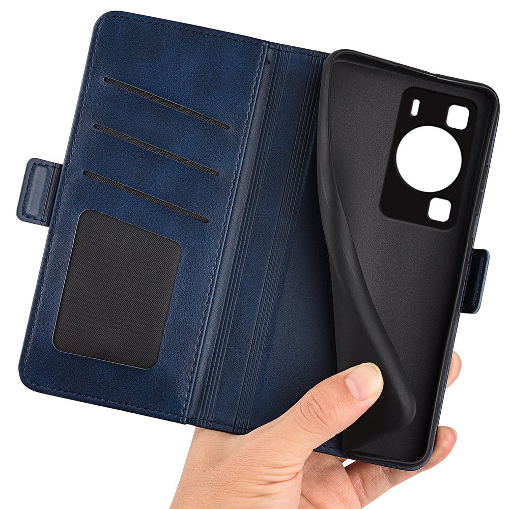 For Huawei P60 PU Leather Wallet Flip Phone Cover Calf Texture Stand Folio Cover