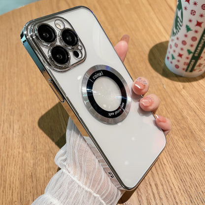 For iPhone 14 Pro Magnetic PC Phone Case Acrylic Magnifier Design Logo View Clear Electroplating Cover