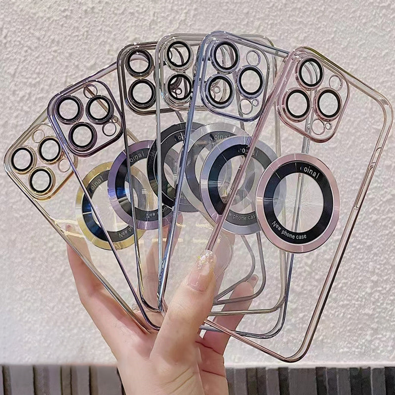 For iPhone 14 Pro Magnetic PC Phone Case Acrylic Magnifier Design Logo View Clear Electroplating Cover