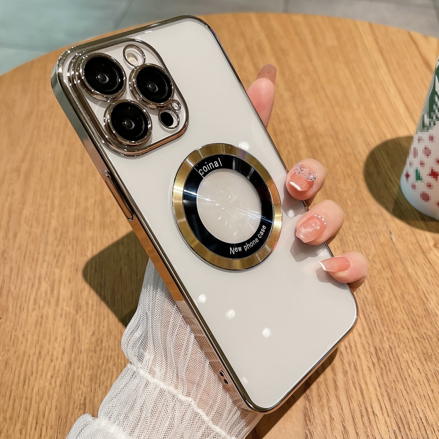 For iPhone 14 Pro Magnetic PC Phone Case Acrylic Magnifier Design Logo View Clear Electroplating Cover