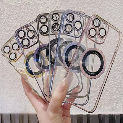 For iPhone 14 Pro Magnetic PC Phone Case Acrylic Magnifier Design Logo View Clear Electroplating Cover
