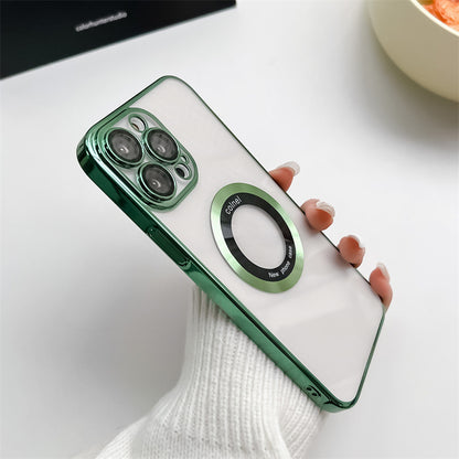 For iPhone 13 Pro Max Magnetic Phone Case Electroplating Clear PC Cover with Acrylic Logo Magnifier Design