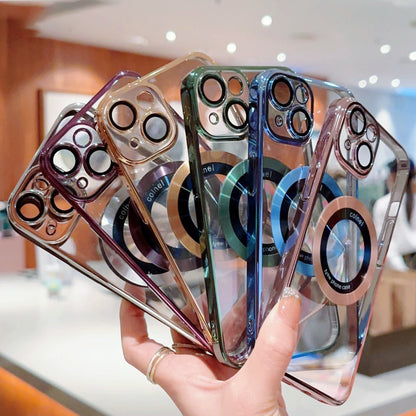 Clear Magnetic Case for iPhone 14 Plus , PC Electroplating Acrylic Magnifier Logo View Cover