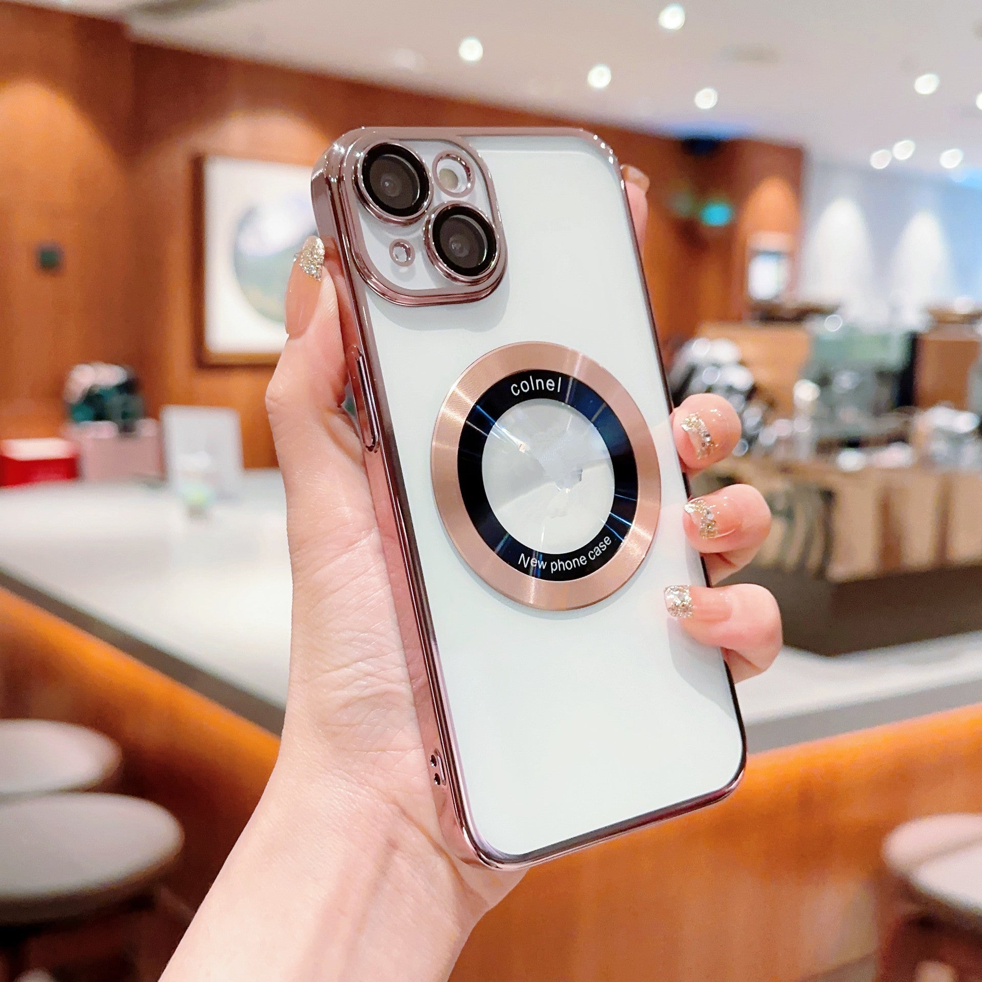 Clear Magnetic Case for iPhone 14 Plus , PC Electroplating Acrylic Magnifier Logo View Cover