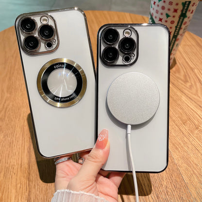 For iPhone 12 Pro Raised Bezel Electroplating Phone Cover Magnetic Charging Phone Case Shell